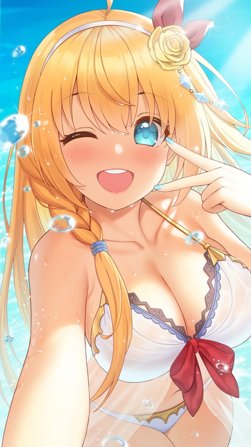 cleavage fukuro_ko_(greentea) pecorine princess_connect princess_connect!_re:dive see_through selfie swimsuits wet_clothes