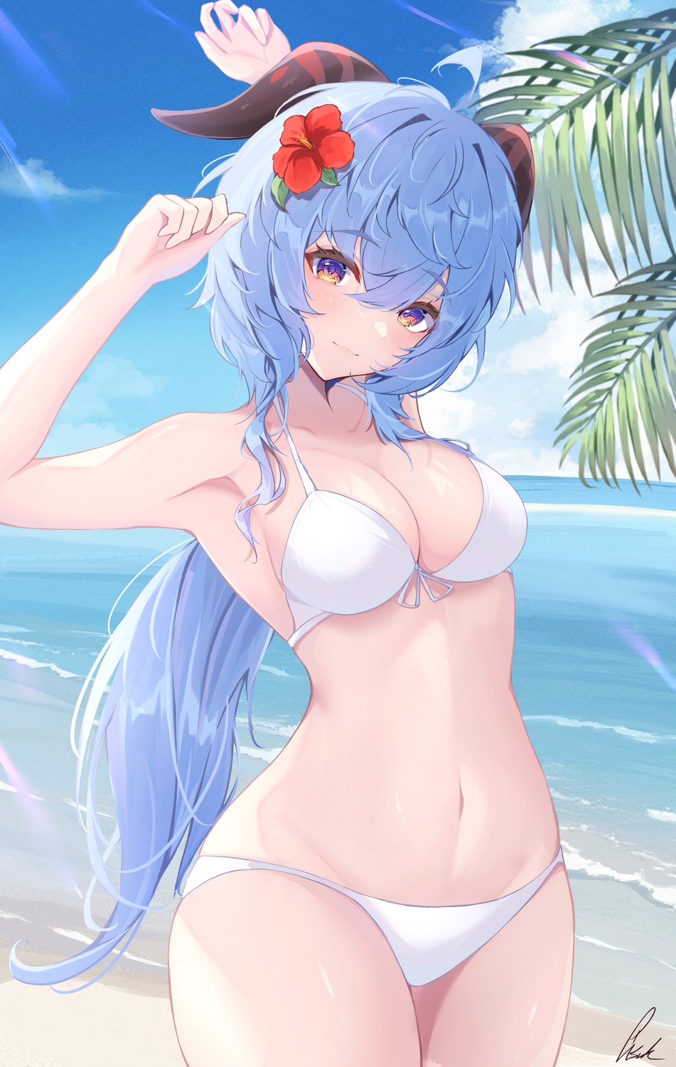 bikini ganyu genshin_impact horns pisuke_(user_kcmh2774) swimsuits