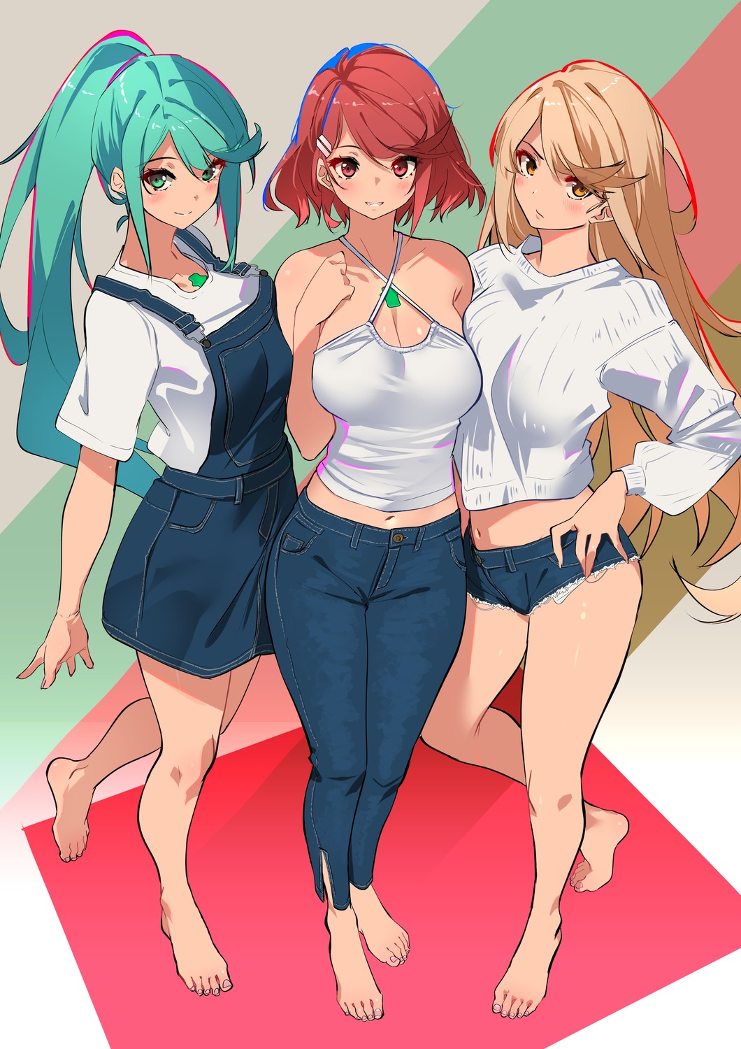 cleavage hikari_(xenoblade_2) homura_(xenoblade_2) overalls pneuma_(xenoblade_2) sweater sydus xenoblade xenoblade_chronicles_2