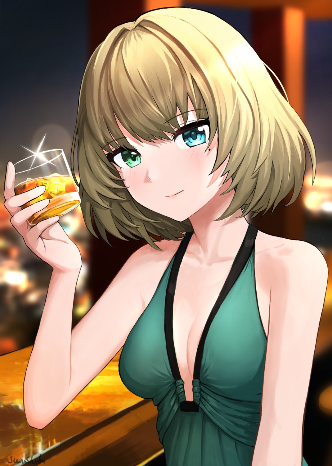 cleavage dress heterochromia junshiki no_bra takagaki_kaede the_idolm@ster the_idolm@ster_cinderella_girls