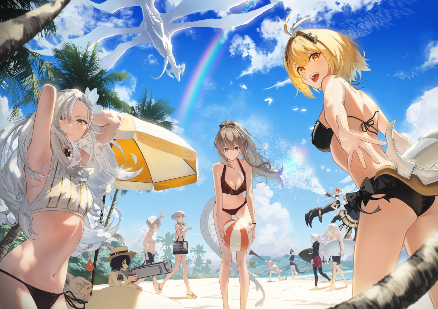 alchemy_stars animal_ears ass bikini carleen_(alchemy_stars) cleavage hara_kenshi heels monster swimsuits tail vice_(alchemy_stars)