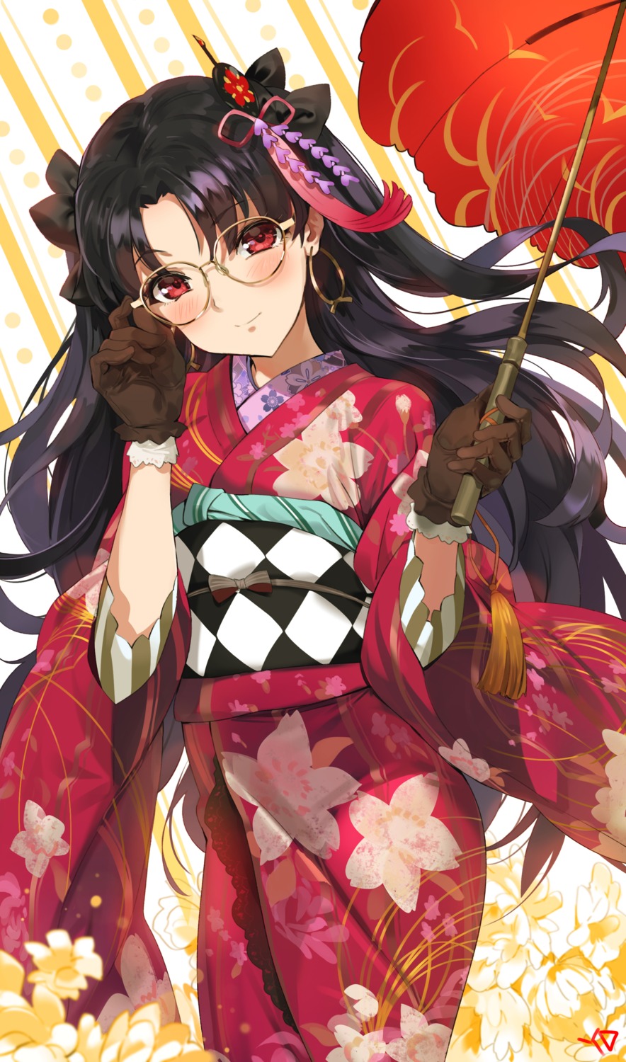 fate/grand_order ishtar_(fate/grand_order) kimono megane toosaka_rin umbrella yd_(orange_maru)