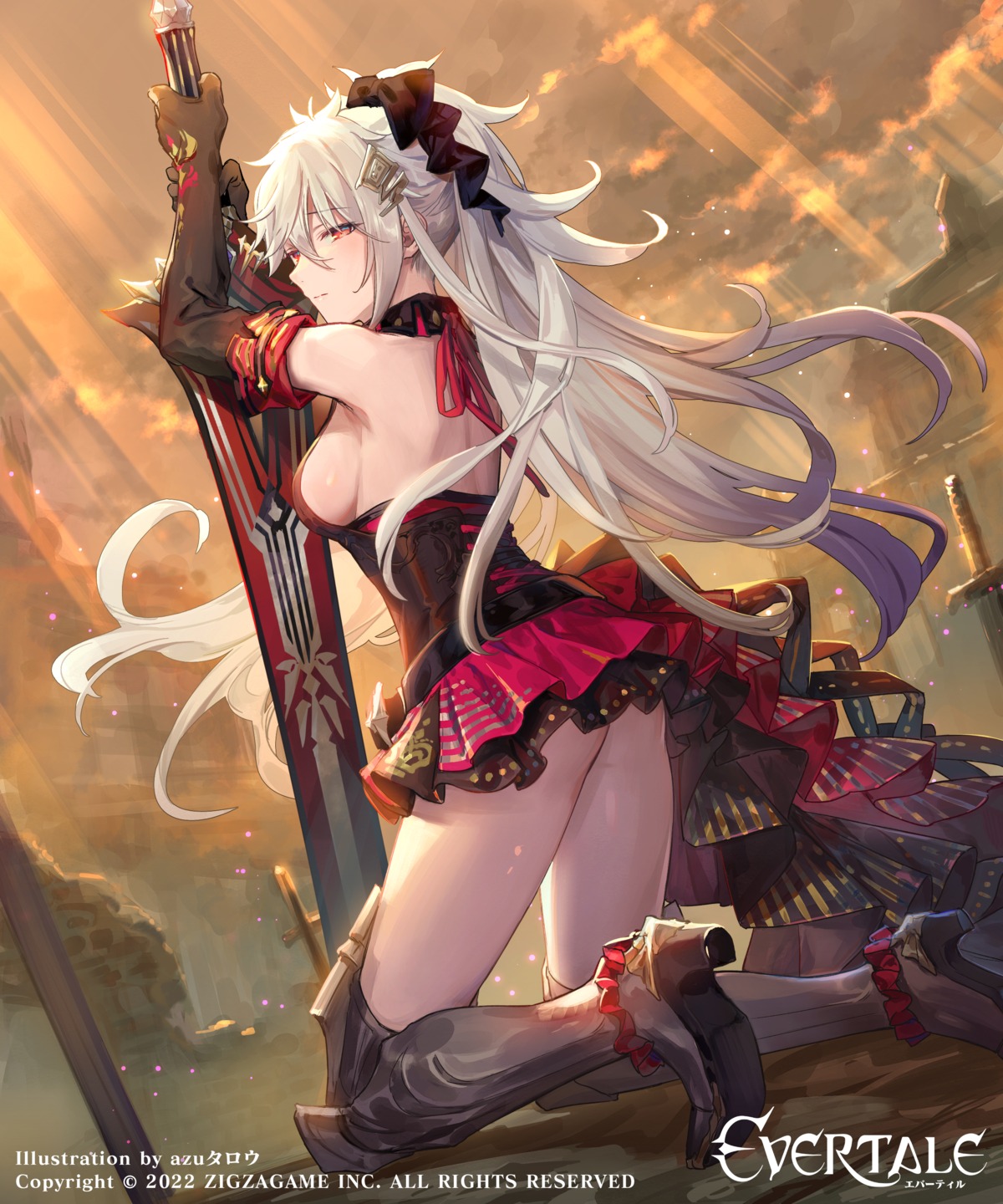 armor ass azu-taro evertale heels no_bra nopan skirt_lift sword thighhighs