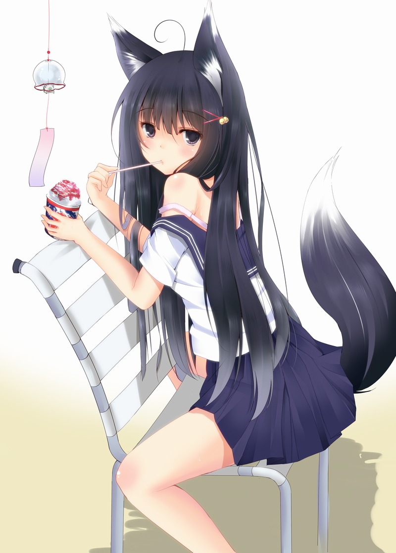 animal_ears bra kitsune second_heaven seifuku tail