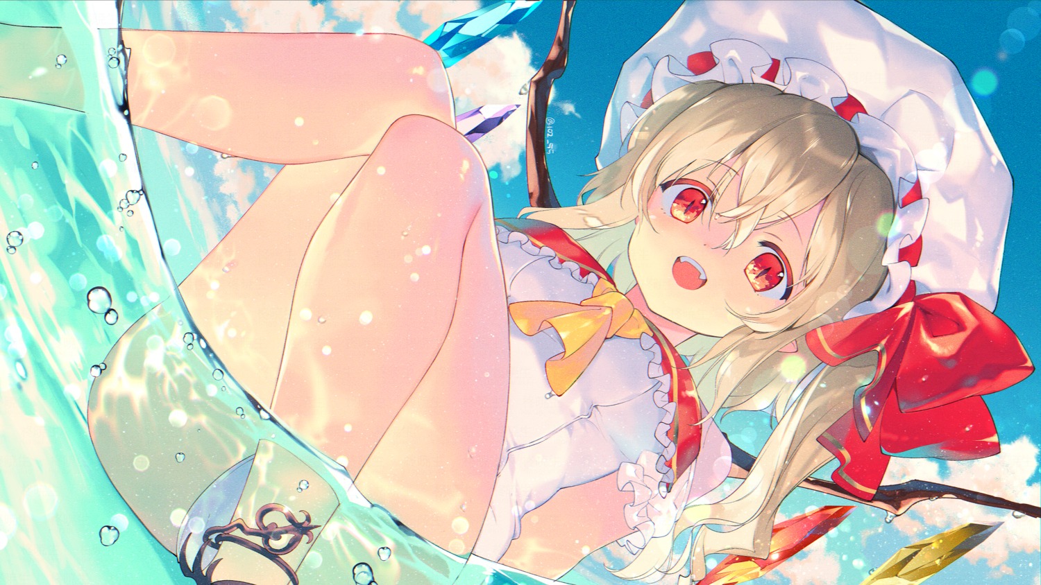 cameltoe flandre_scarlet hiiragi_akio school_swimsuit swimsuits touhou wet wings