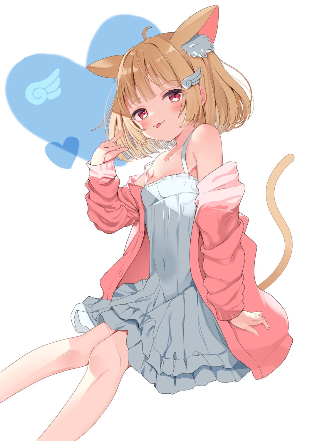 agaki_anko animal_ears dress no_bra summer_dress sweater tail