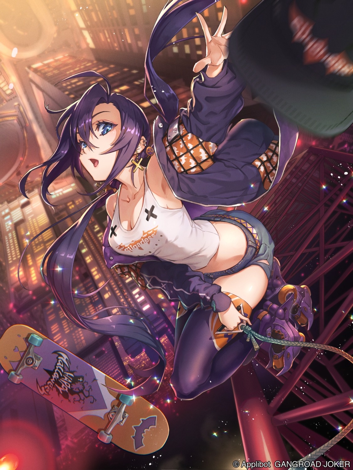 cleavage eito_nishikawa gang_road_joker no_bra thighhighs torn_clothes