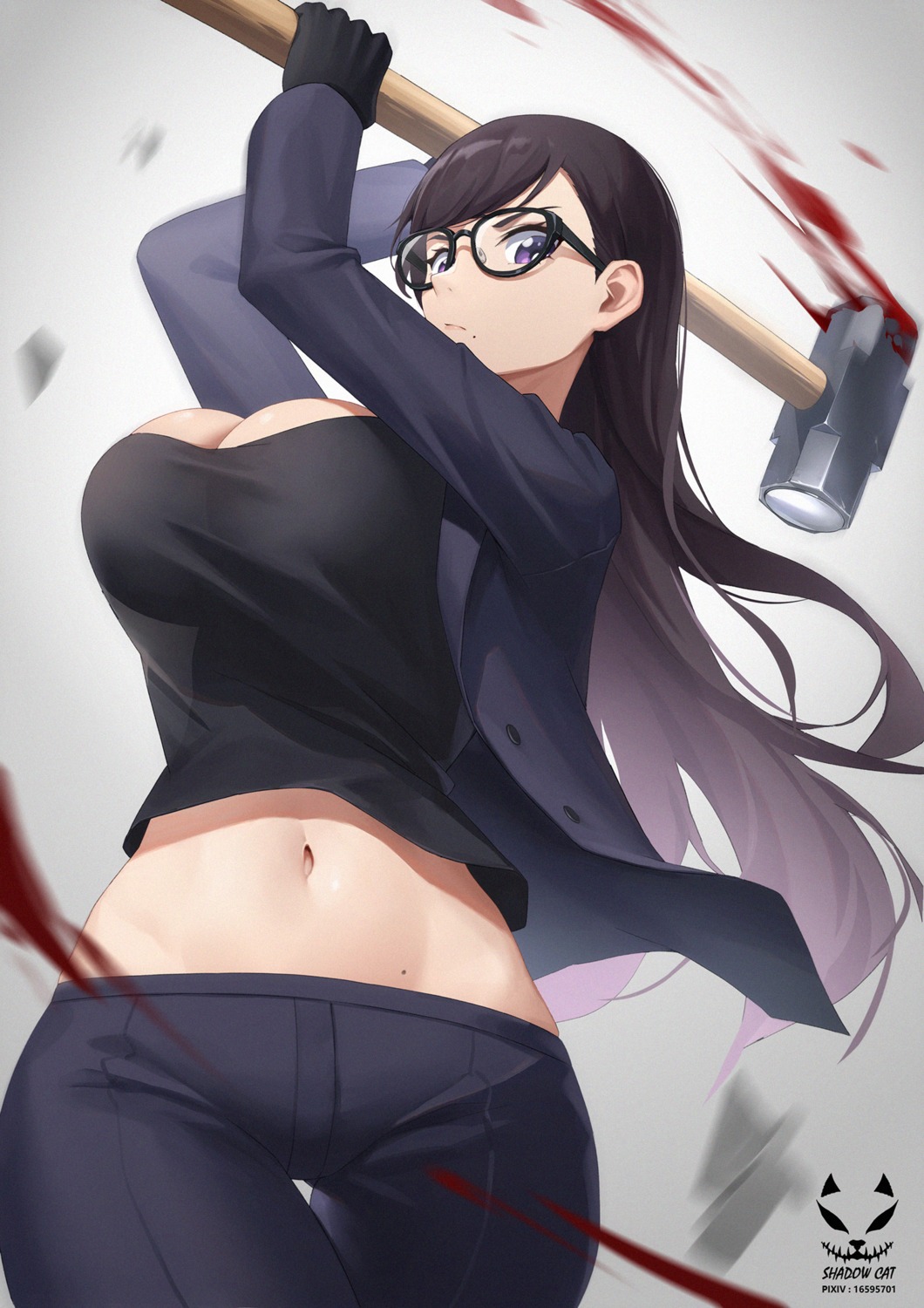 blood megane minakata_hizuru no_bra see_through shadow_cat summertime_render weapon