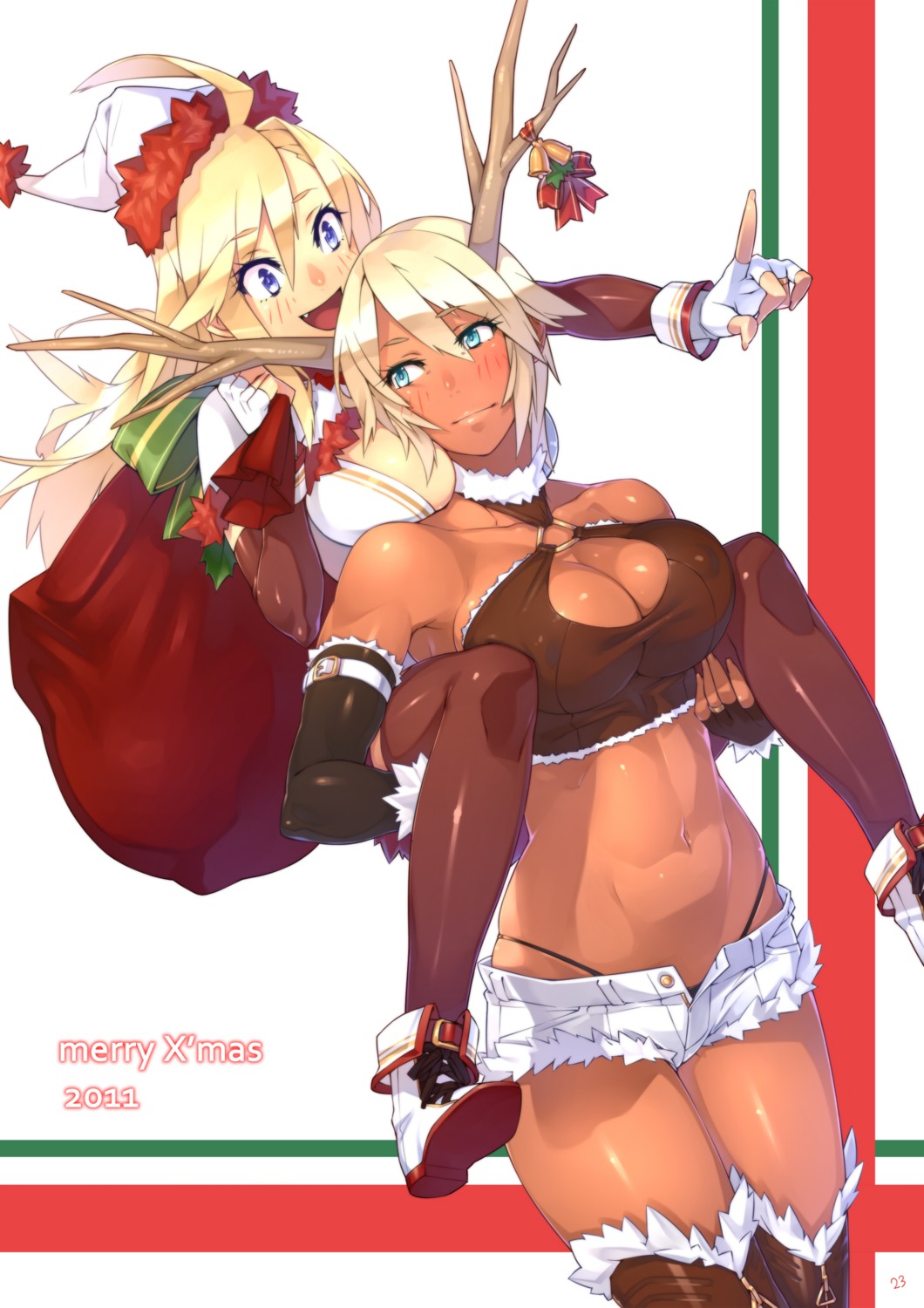 23 christmas cleavage erect_nipples horns pantsu thighhighs