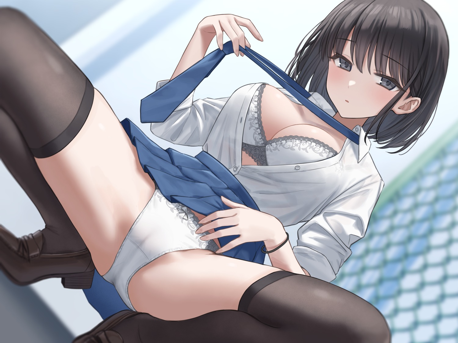 bra cameltoe jfjf open_shirt pantsu see_through seifuku skirt_lift thighhighs