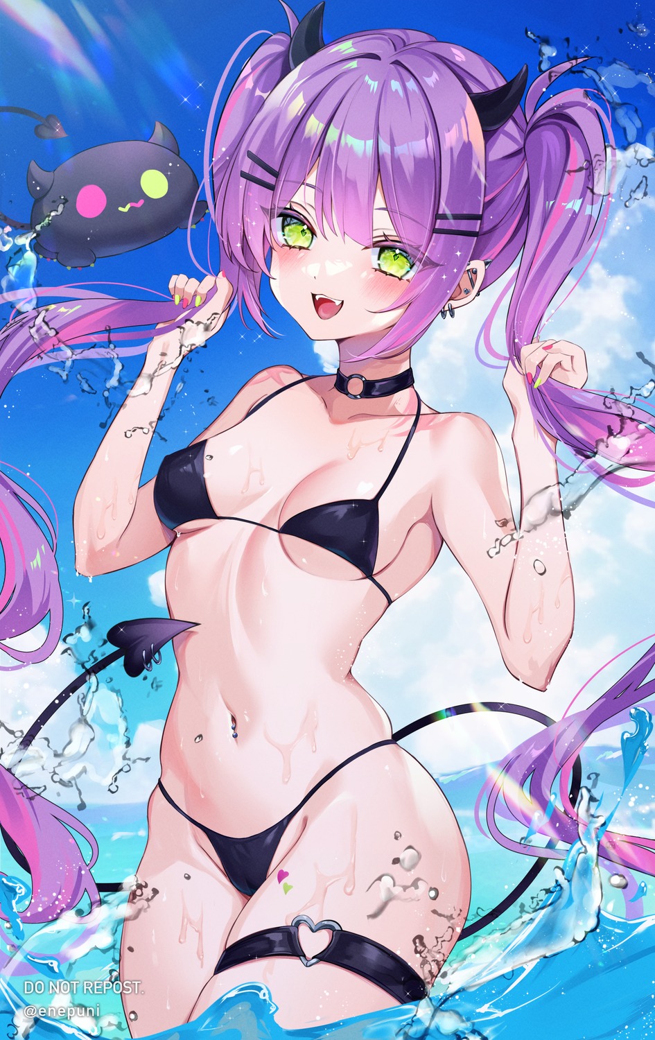 bikini enepuni garter hololive swimsuits tail tokoyami_towa wet