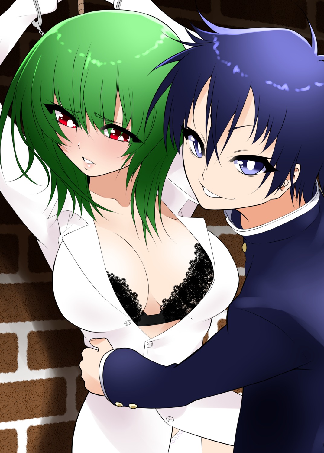 bondage bra cleavage crossover kazami_yuuka kumagawa_misogi mattari_yufi medaka_box open_shirt pantsu touhou