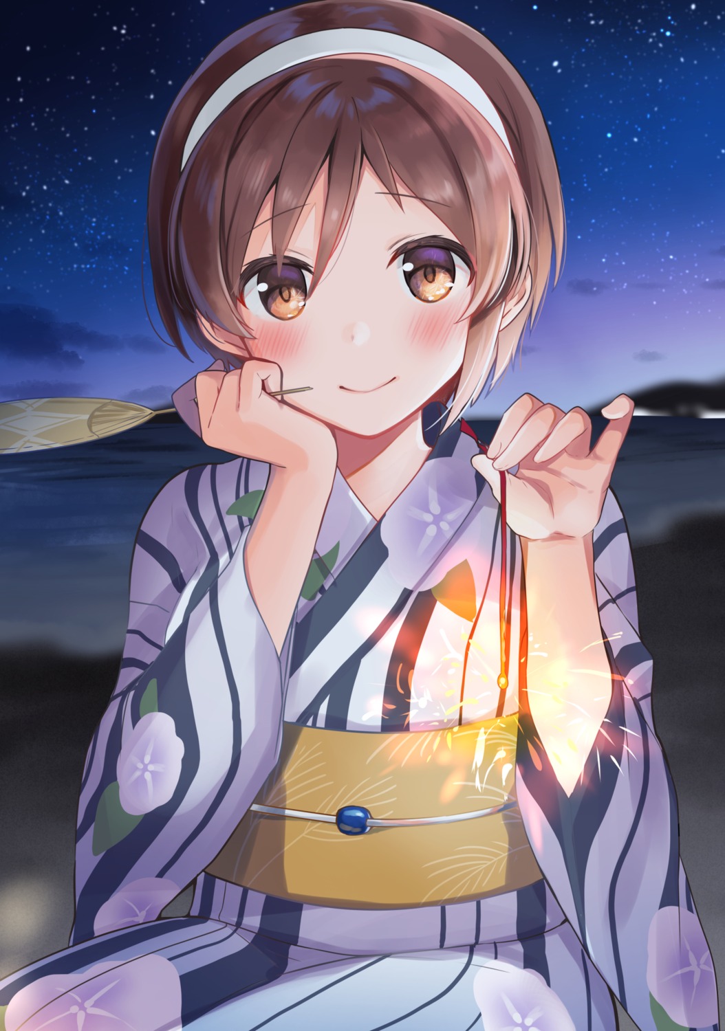 kantai_collection natori_(kancolle) yukata yunamaro