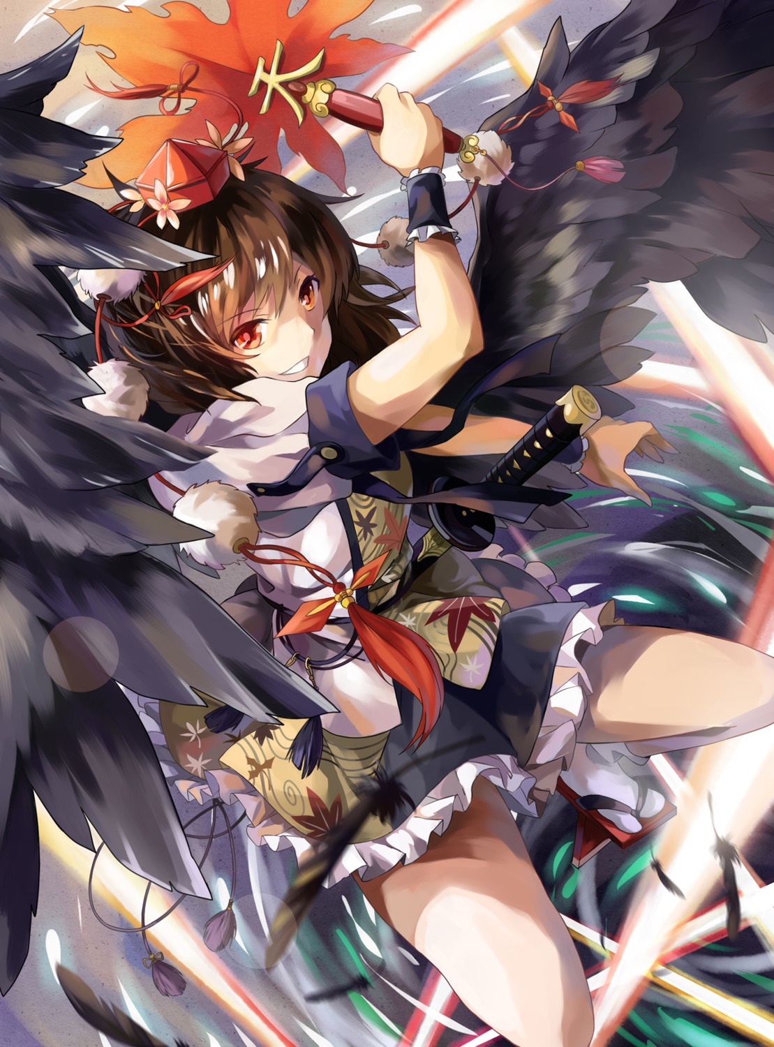 neko_(yanshoujie) shameimaru_aya sword touhou wings