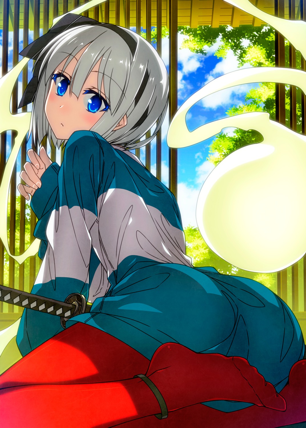 ass dress feet konpaku_youmu myon pantyhose sazanami_mio sword touhou