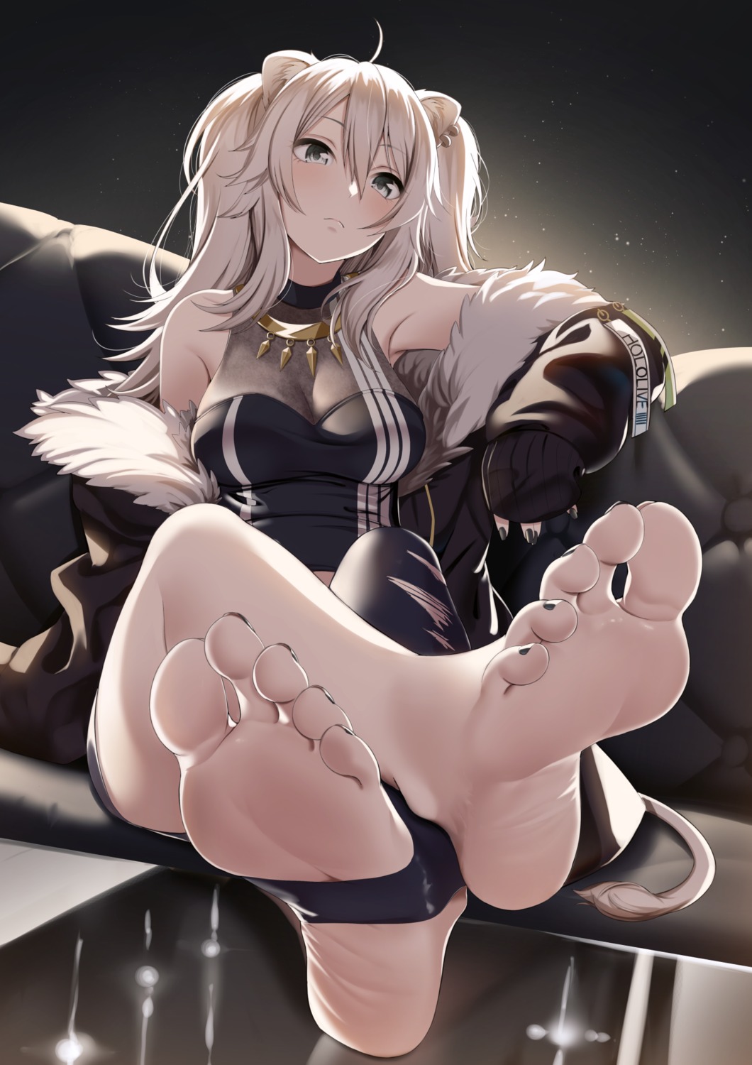 animal_ears casino_(casinoep) feet hololive see_through shishiro_botan tail torn_clothes