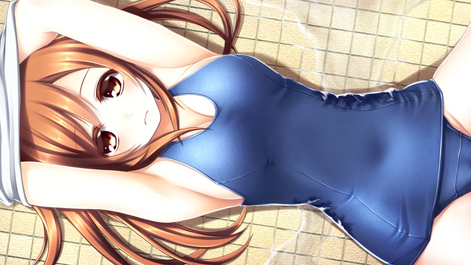 cleavage school_swimsuit shirt_lift swimsuits tukiyofree wallpaper