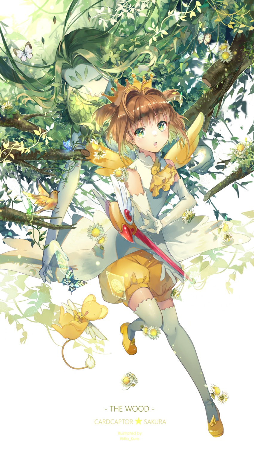 bloomers card_captor_sakura ekita_xuan kerberos kinomoto_sakura thighhighs weapon wings