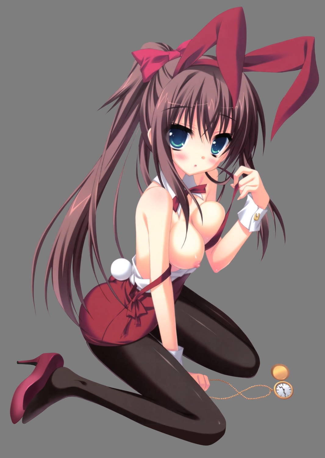 animal_ears breasts bunny_ears bunny_girl hontani_kanae nipples pantyhose transparent_png undressing