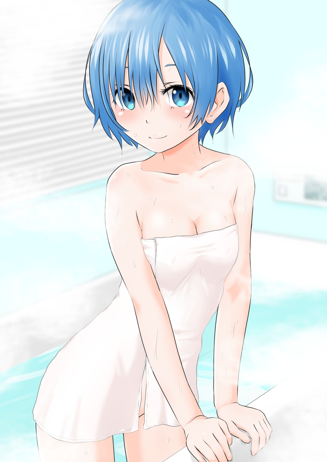 bathing re_zero_kara_hajimeru_isekai_seikatsu rem_(re_zero) sirokohi towel wet