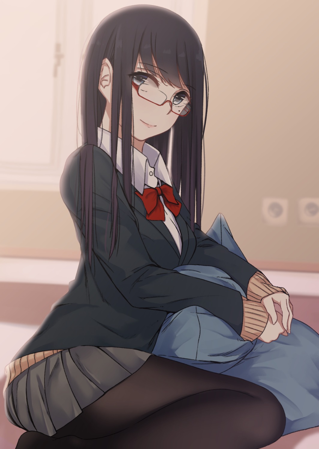 megane pantyhose saito_(artist) seifuku sweater