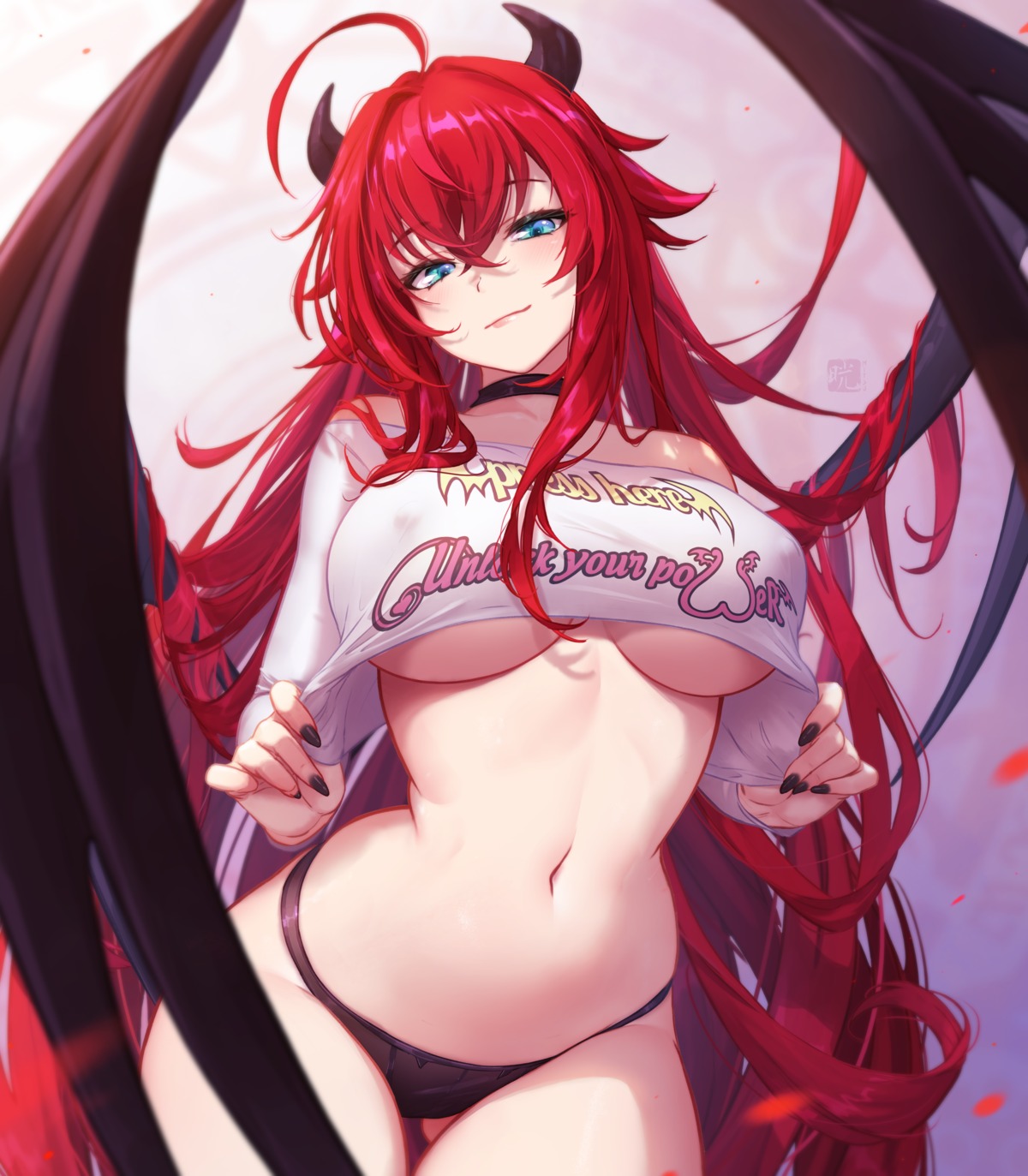 erect_nipples highschool_dxd horns mitsu_(mitsu_art) no_bra pantsu rias_gremory see_through underboob wings