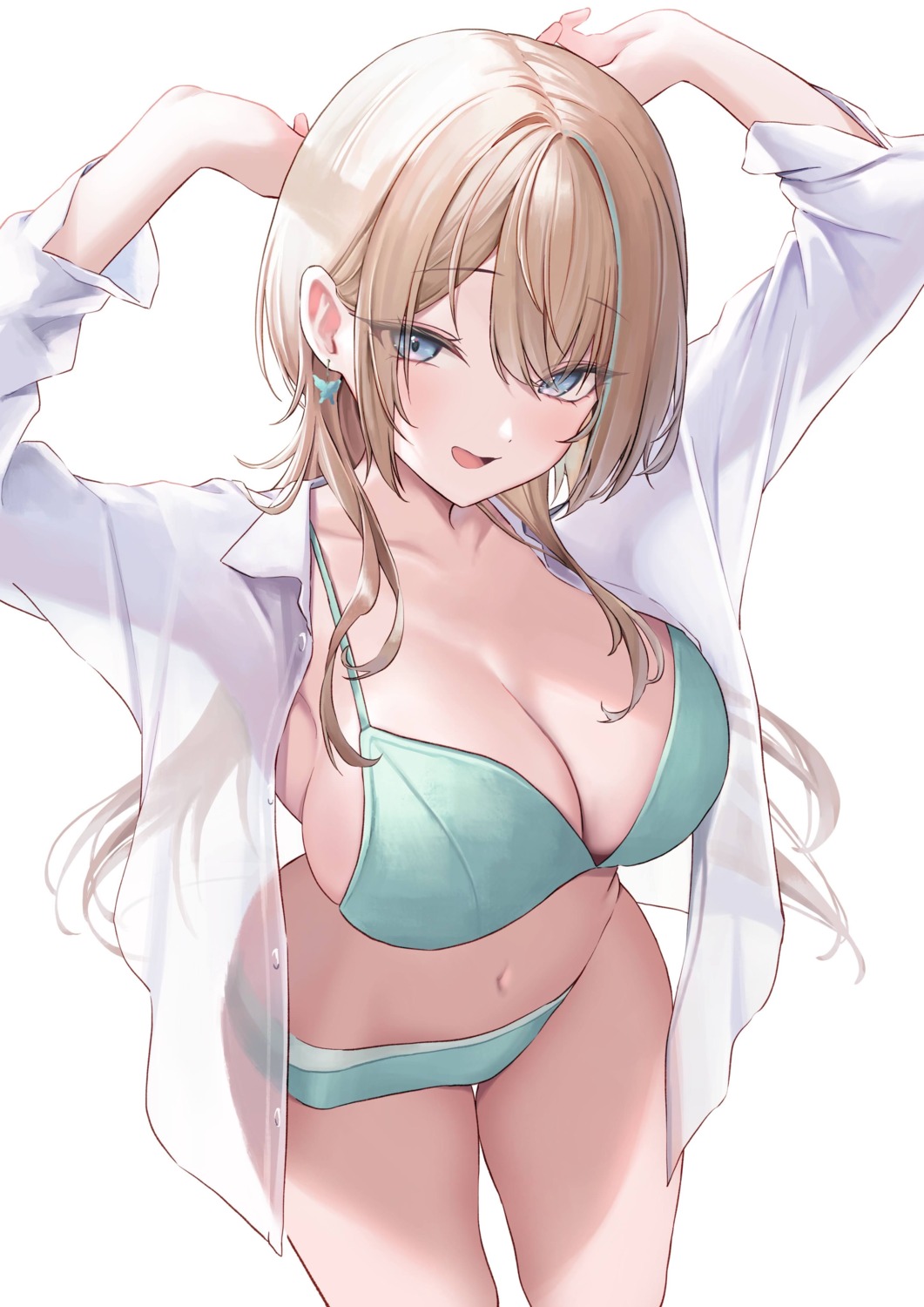 bra dress_shirt huziko32 open_shirt pantsu see_through