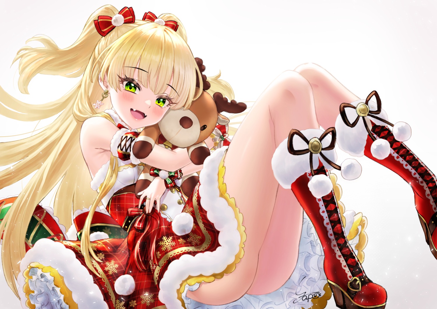 christmas dress heels jougasaki_rika nopan skirt_lift the_idolm@ster the_idolm@ster_cinderella_girls yapo_(croquis_side)