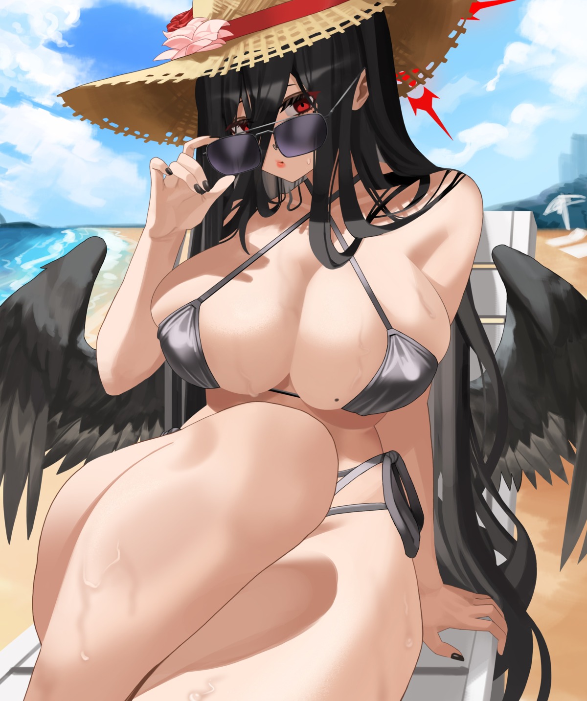 angel bikini blue_archive ddog erect_nipples hanekawa_hasumi megane swimsuits wings