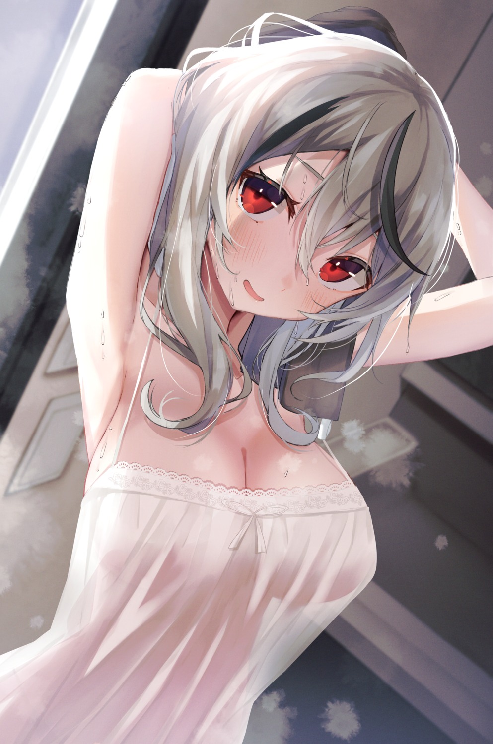 hololive lingerie nidaime no_bra sakamata_chloe see_through wet