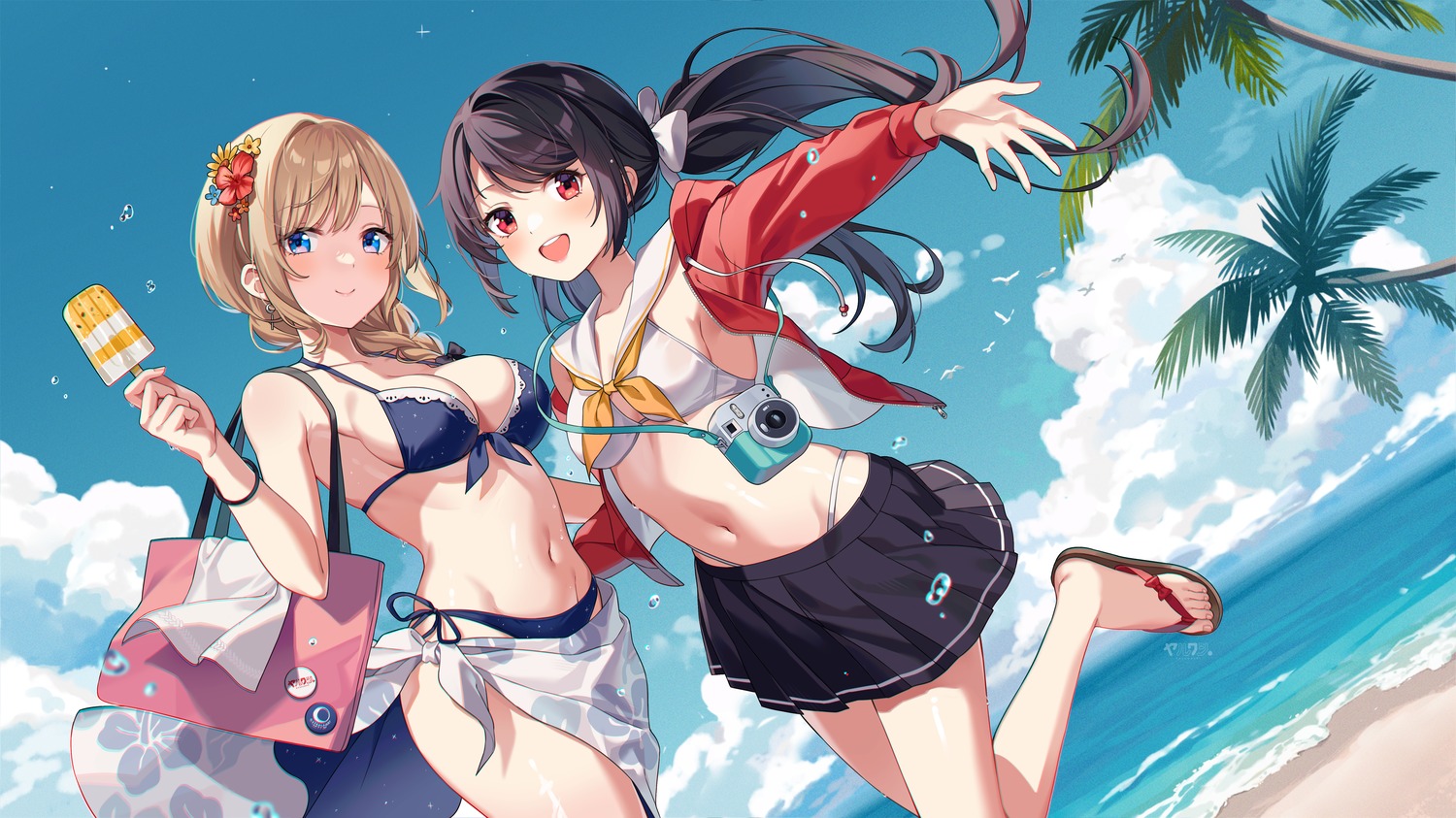 bikini open_shirt swimsuits yaruwashi