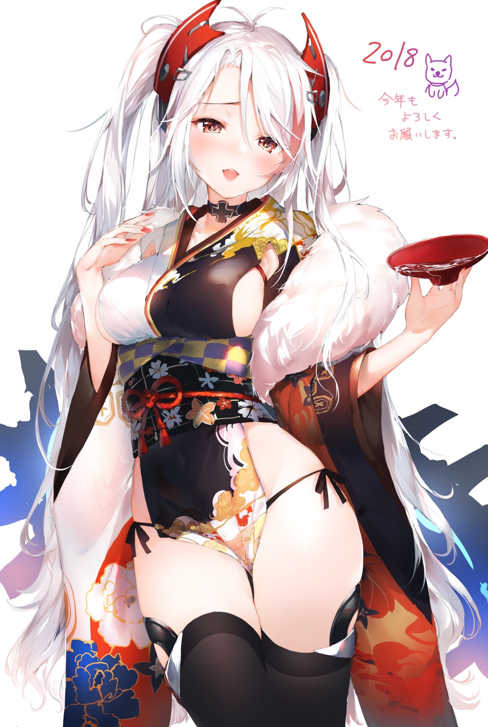 azur_lane japanese_clothes pantsu prinz_eugen_(azur_lane) string_panties thighhighs umibouzu