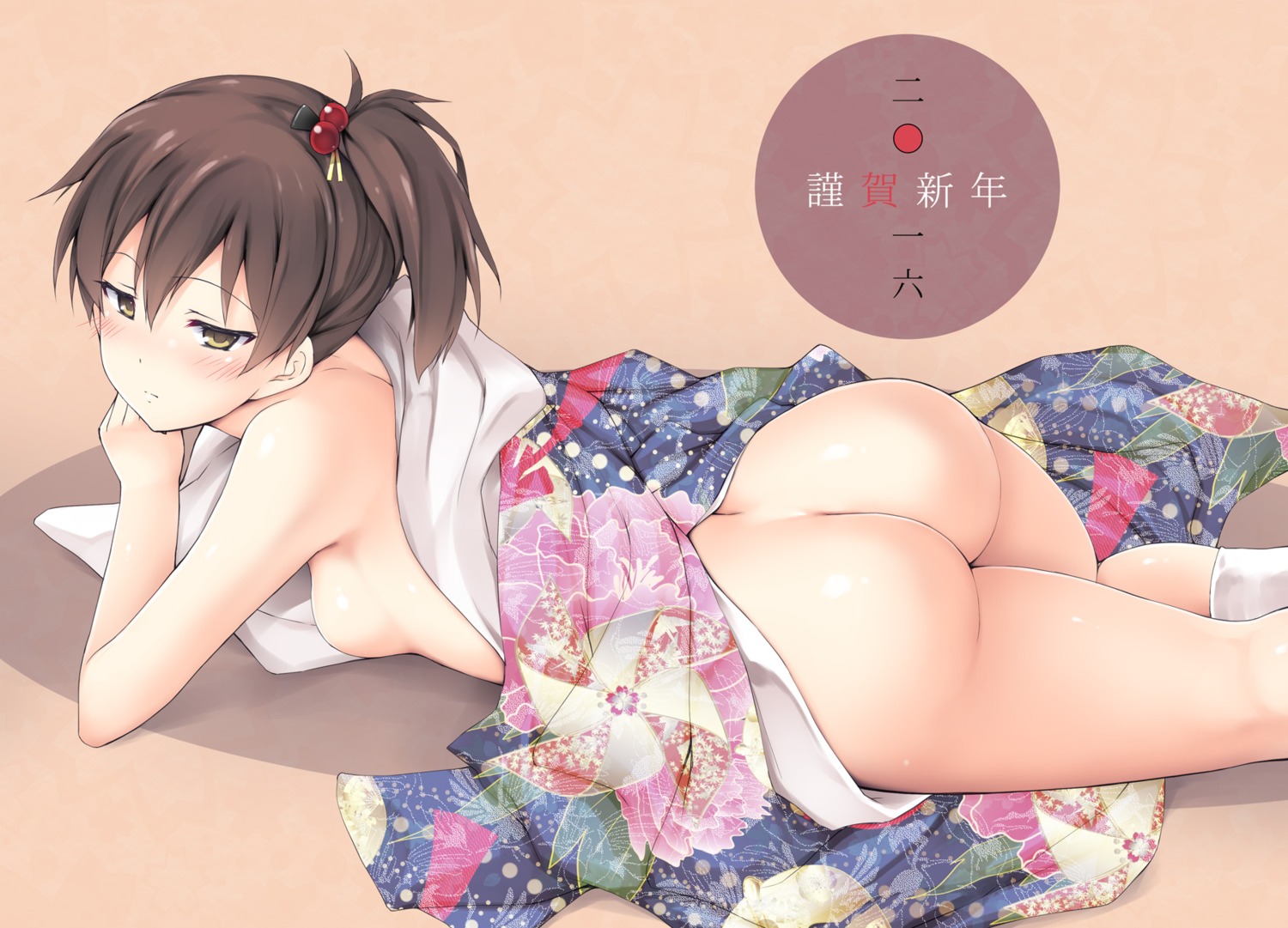 ass breasts kaga_(kancolle) kantai_collection kimono no_bra nopan open_shirt ruschuto