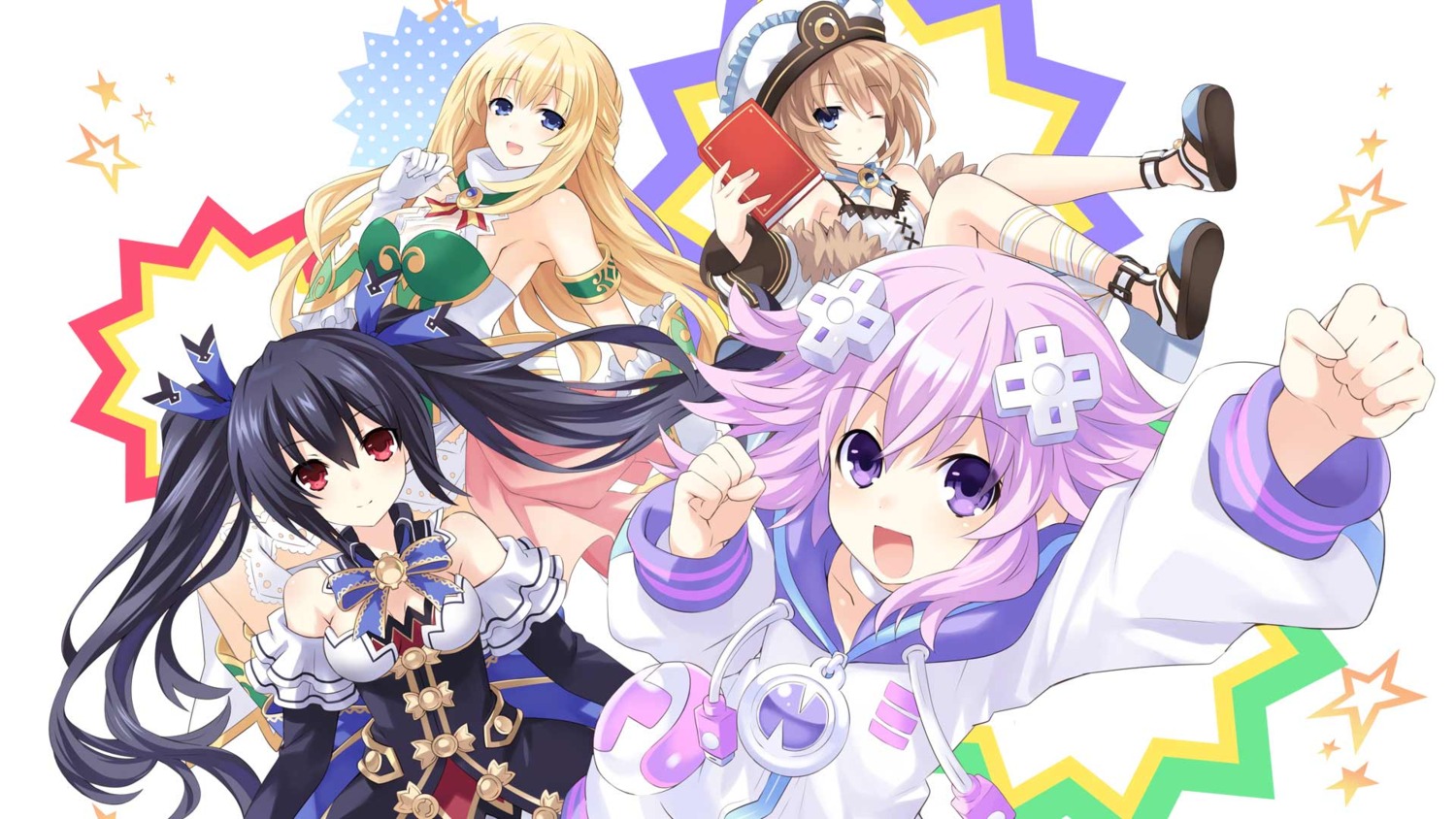 blanc choujigen_action_neptune_u choujigen_game_neptune cleavage jpeg_artifacts neptune noire tsunako vert