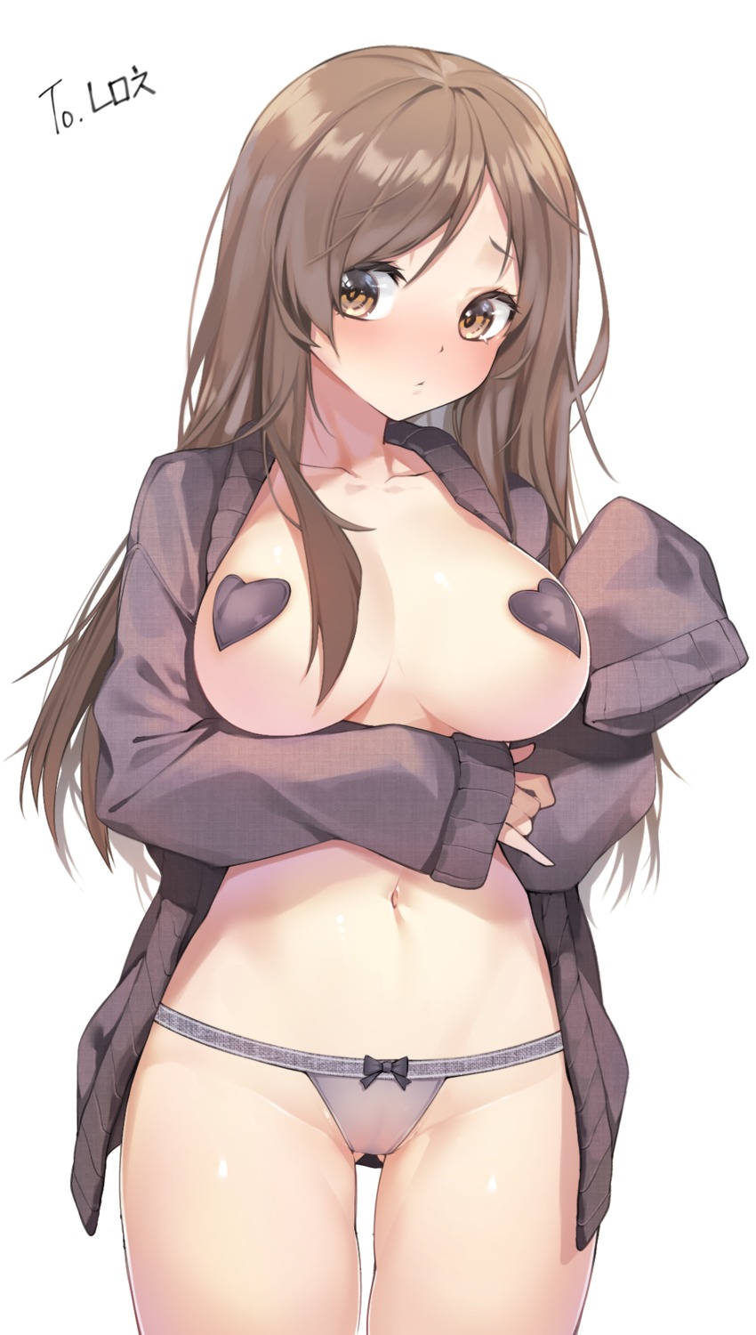 breasts chukibabo2 no_bra open_shirt pantsu pasties sweater thong