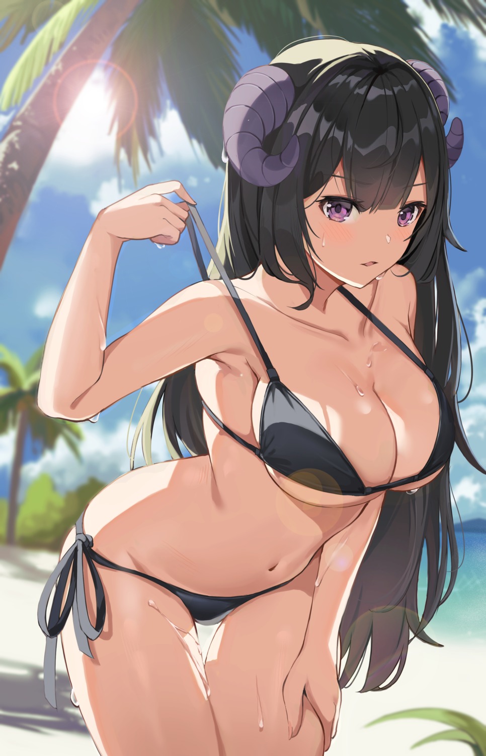 bikini harui_(huruyi_817) horns swimsuits undressing wet