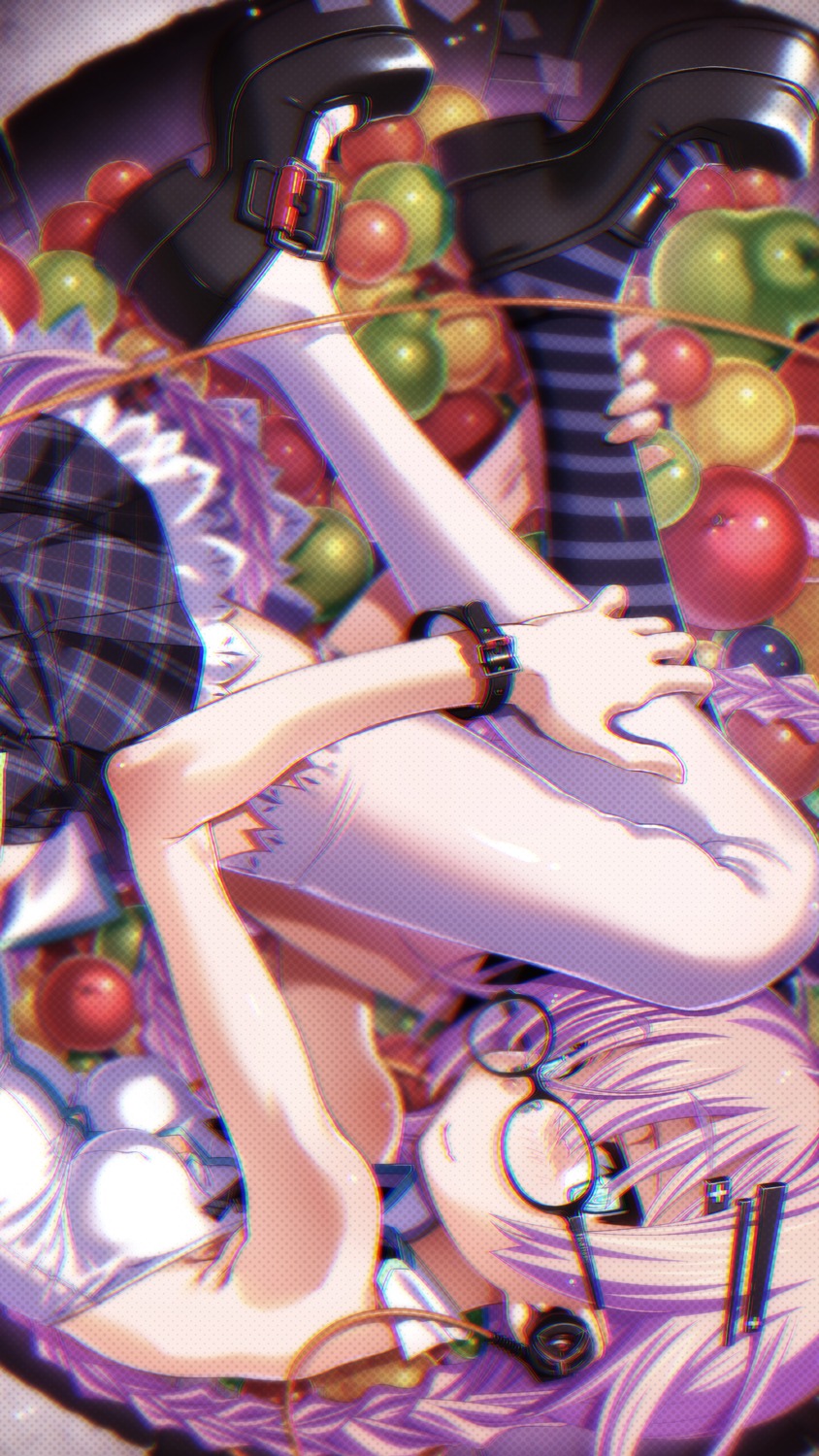 megane no_bra sakuya_tsuitachi skirt_lift thighhighs