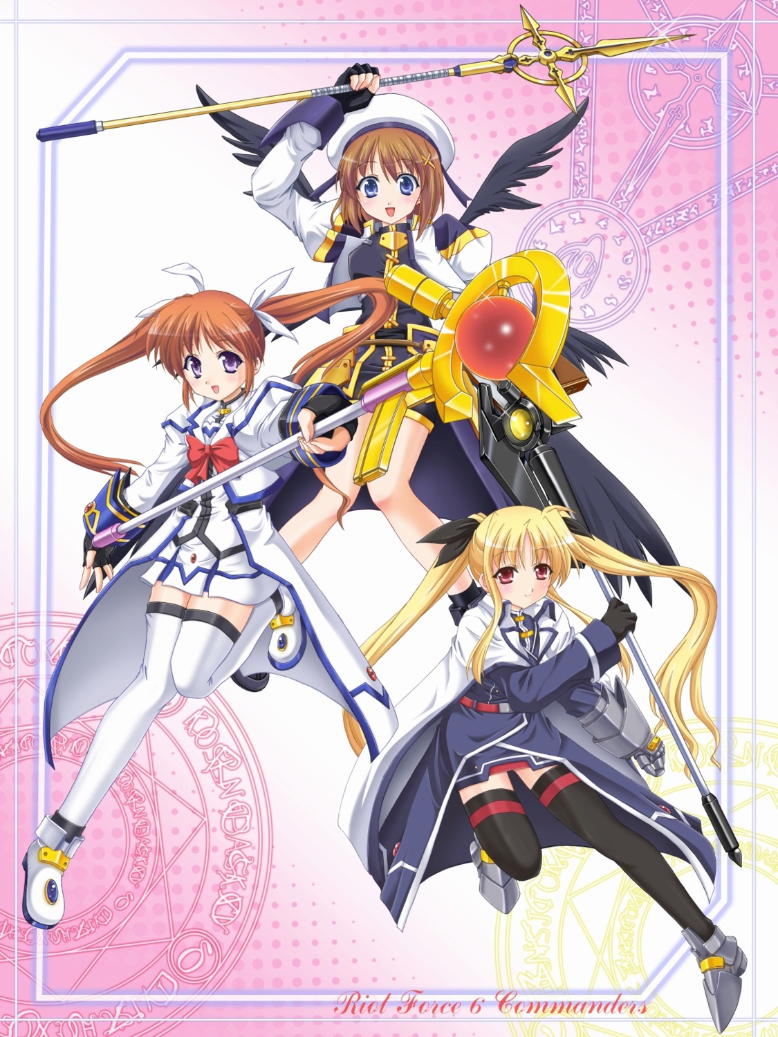 fate_testarossa mahou_shoujo_lyrical_nanoha mahou_shoujo_lyrical_nanoha_strikers murasaki_atsushi takamachi_nanoha thighhighs yagami_hayate