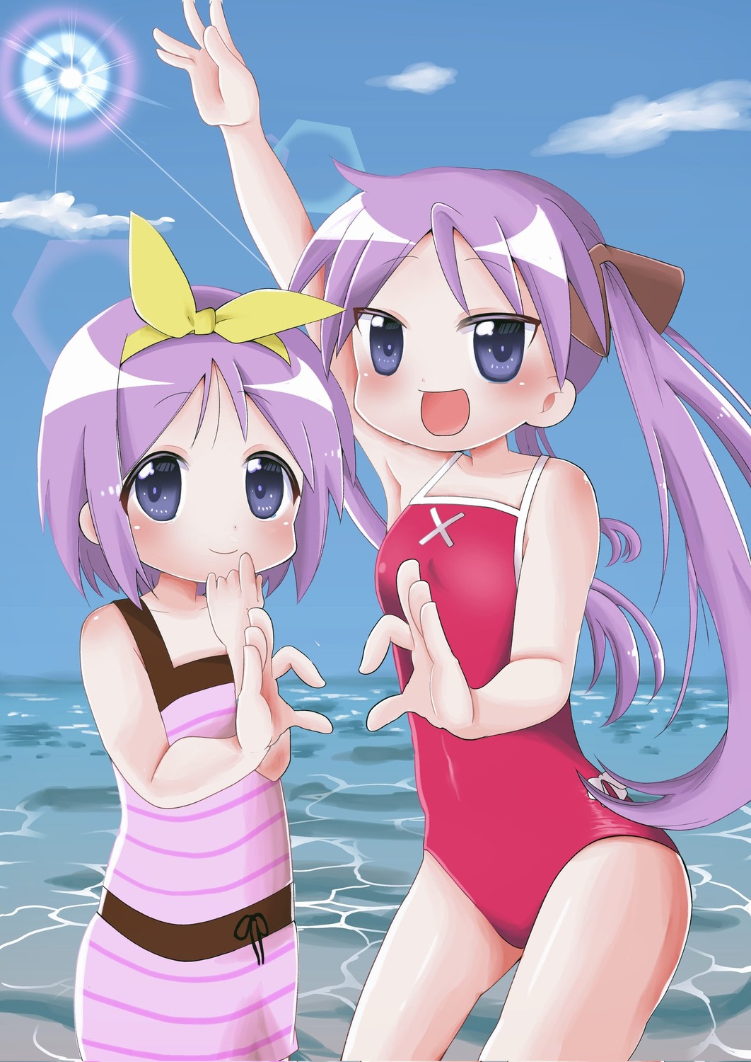 hiiragi_kagami hiiragi_tsukasa lucky_star shirashira64 swimsuits