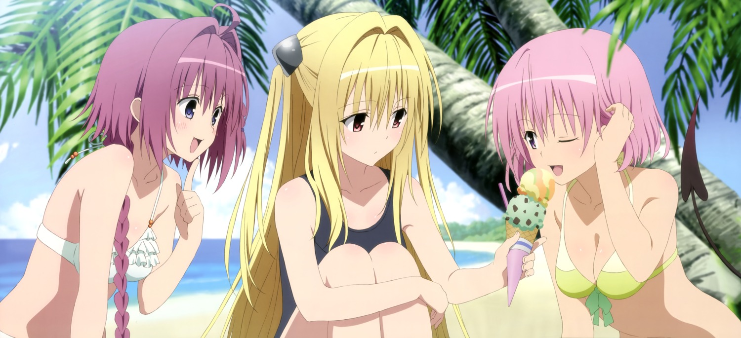 bikini cleavage golden_darkness kurosaki_mea momo_velia_deviluke ono_kazumi swimsuits tail to_love_ru to_love_ru_darkness