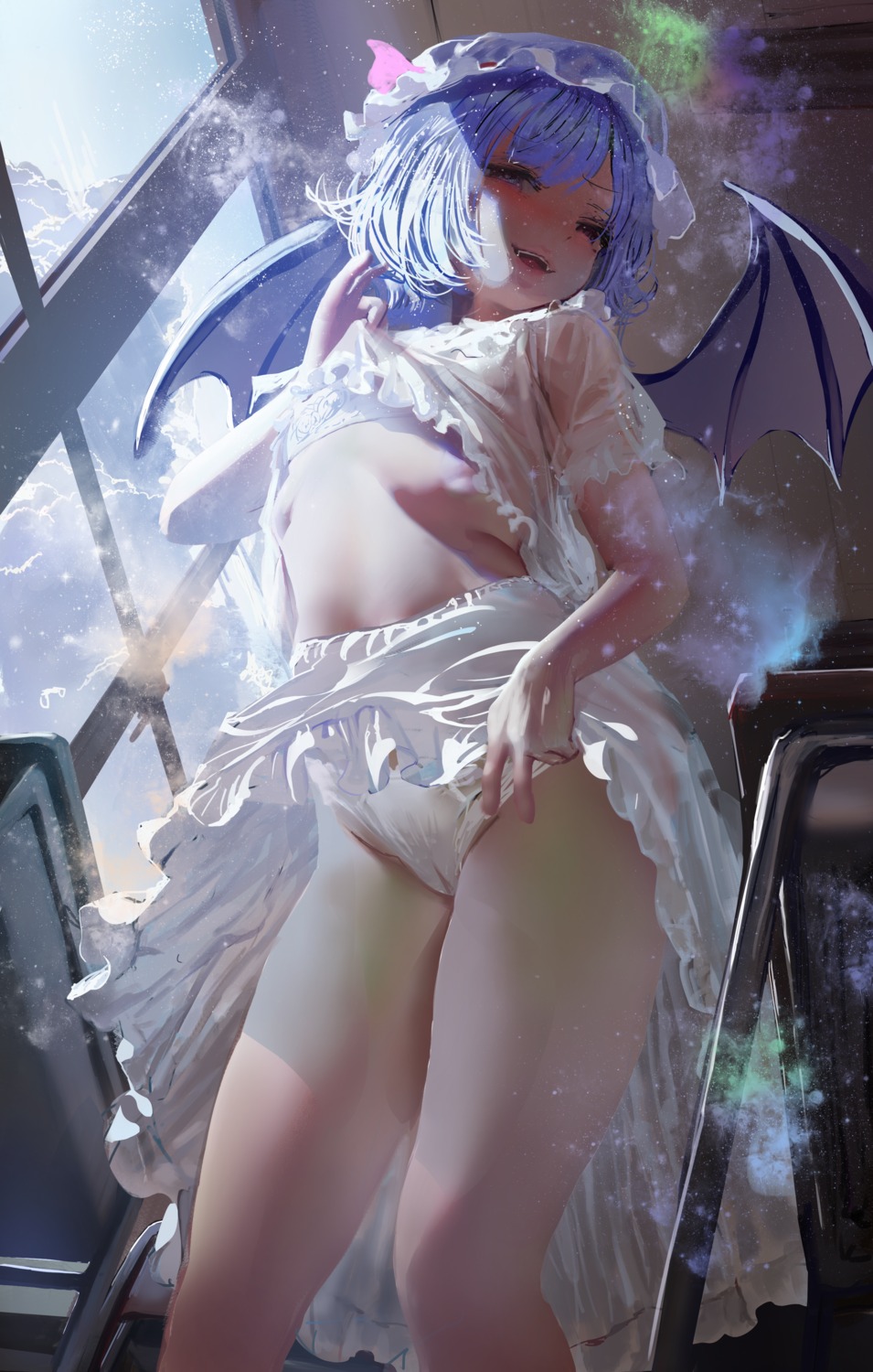 bra cameltoe masak_(masaki4545) pantsu remilia_scarlet see_through shirt_lift skirt_lift touhou undressing wings