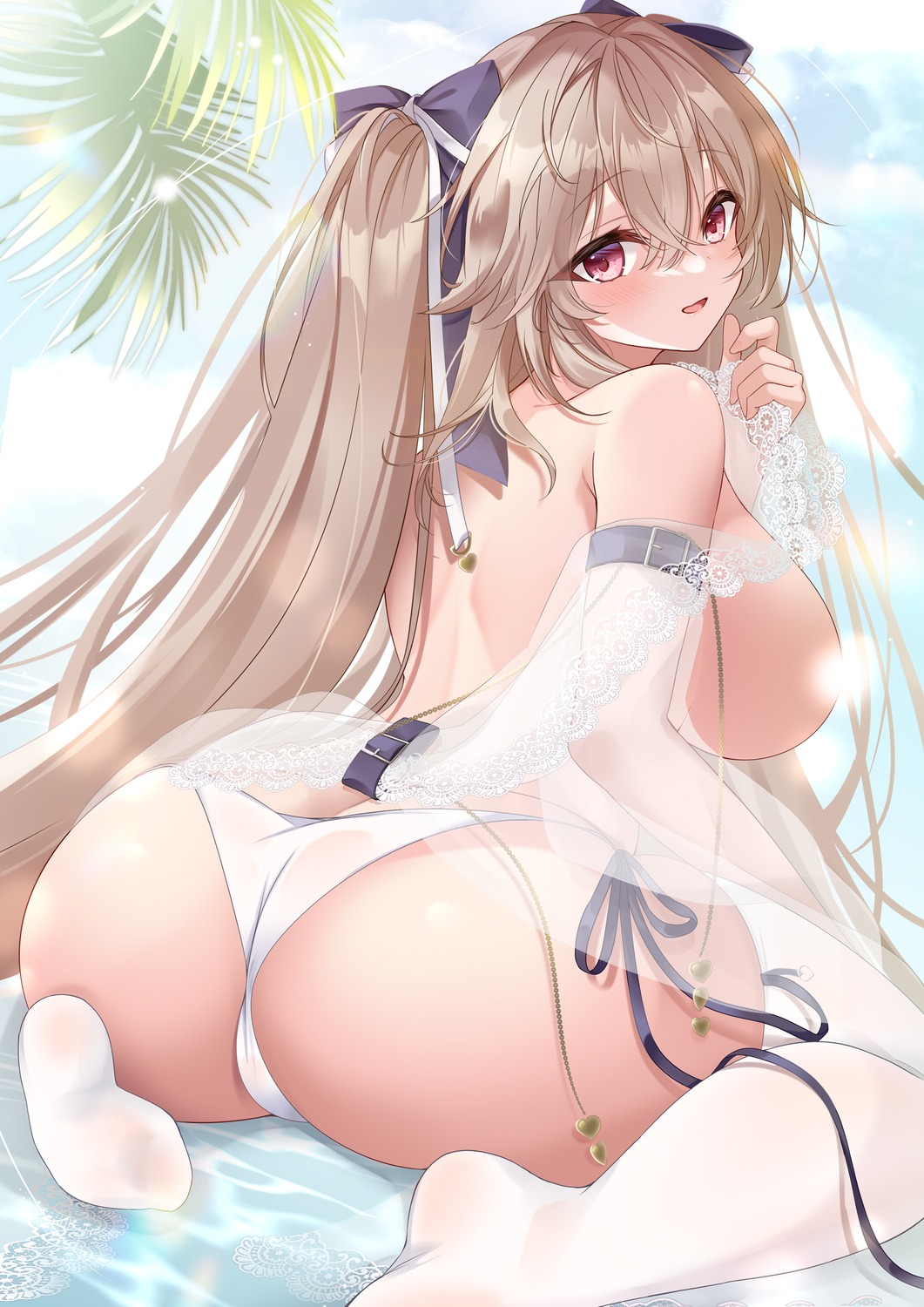 akatsuki_(aktk511) anchorage_(azur_lane) ass azur_lane bikini censored see_through swimsuits thighhighs thong topless