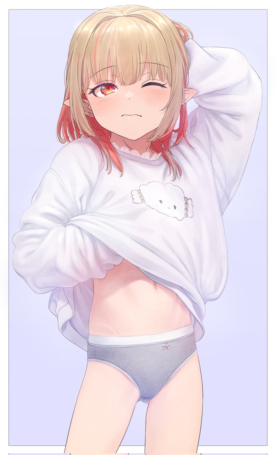 loli makaino_ririmu nijisanji nijisanji_gamers pantsu pointy_ears sabamen shirt_lift