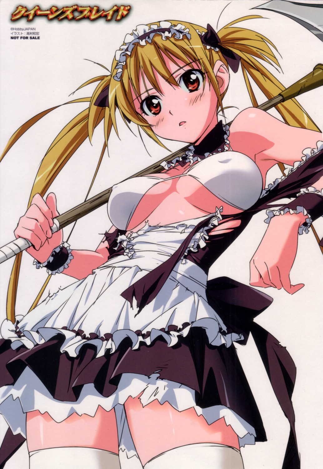 airi bra erect_nipples maid queen's_blade takamura_kazuhiro torn_clothes underboob weapon