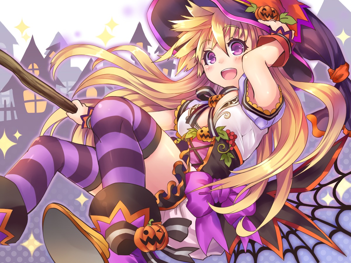 bloomers cleavage halloween kobanzame thighhighs witch