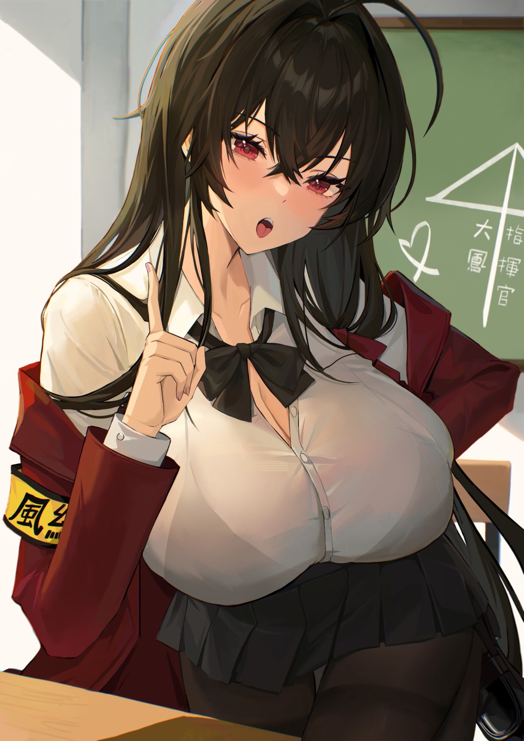 azur_lane bra cleavage detexted jintianhuahualema open_shirt pantyhose see_through seifuku taihou_(azur_lane)