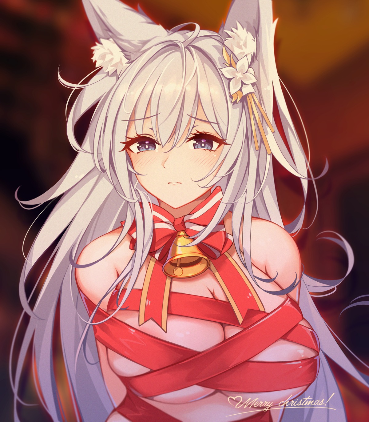 animal_ears areola azur_lane bondage christmas kitsune lave2600 naked_ribbon shinano_(azur_lane)