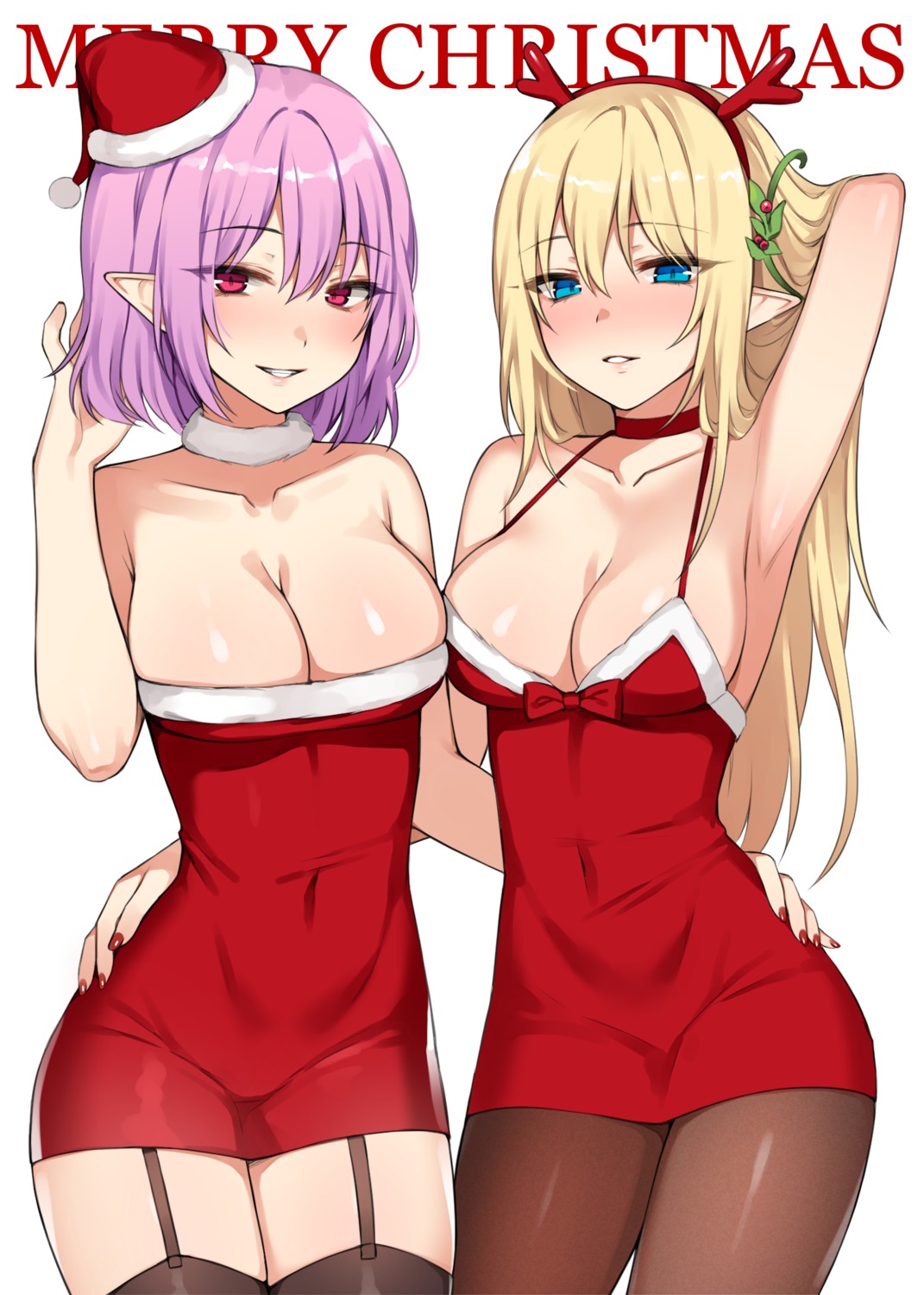 canape christmas dress horns lucid maplestory mercedes no_bra pantyhose pointy_ears stockings thighhighs