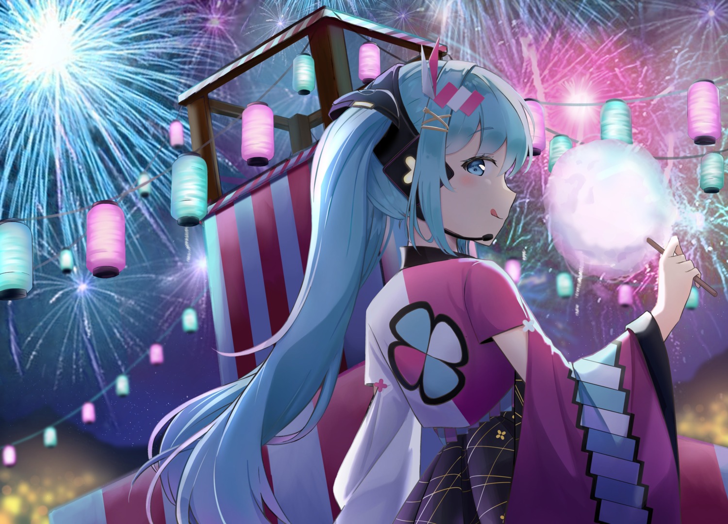 coban hatsune_miku headphones magical_mirai vocaloid yukata