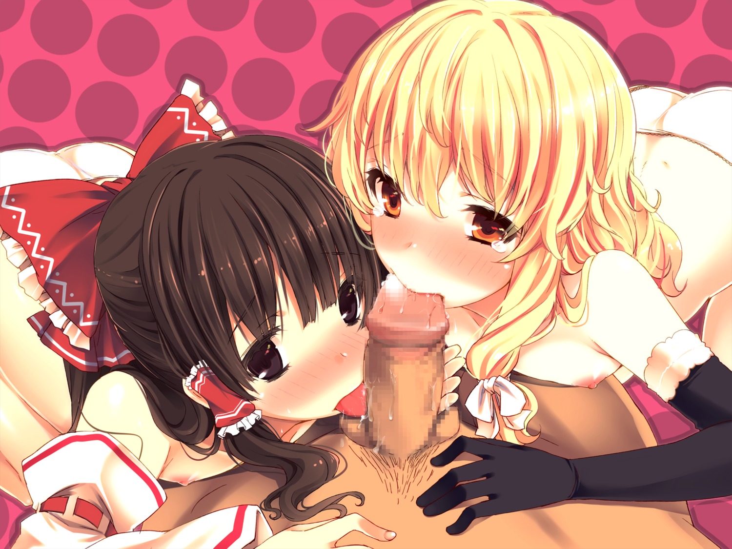 censored fellatio hakurei_reimu kaneru kirisame_marisa loli nipples pantsu penis topless touhou wallpaper